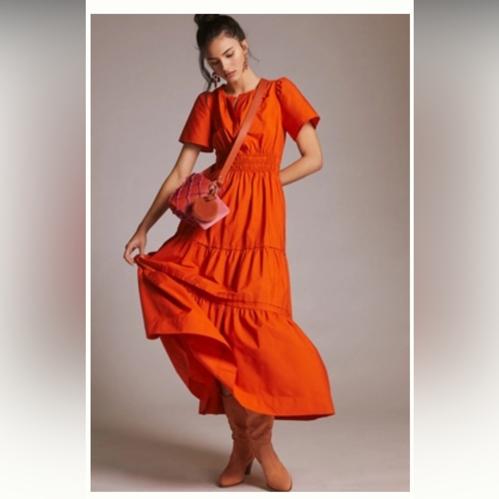 Anthropologie Vibrant Orange Maxi Dress